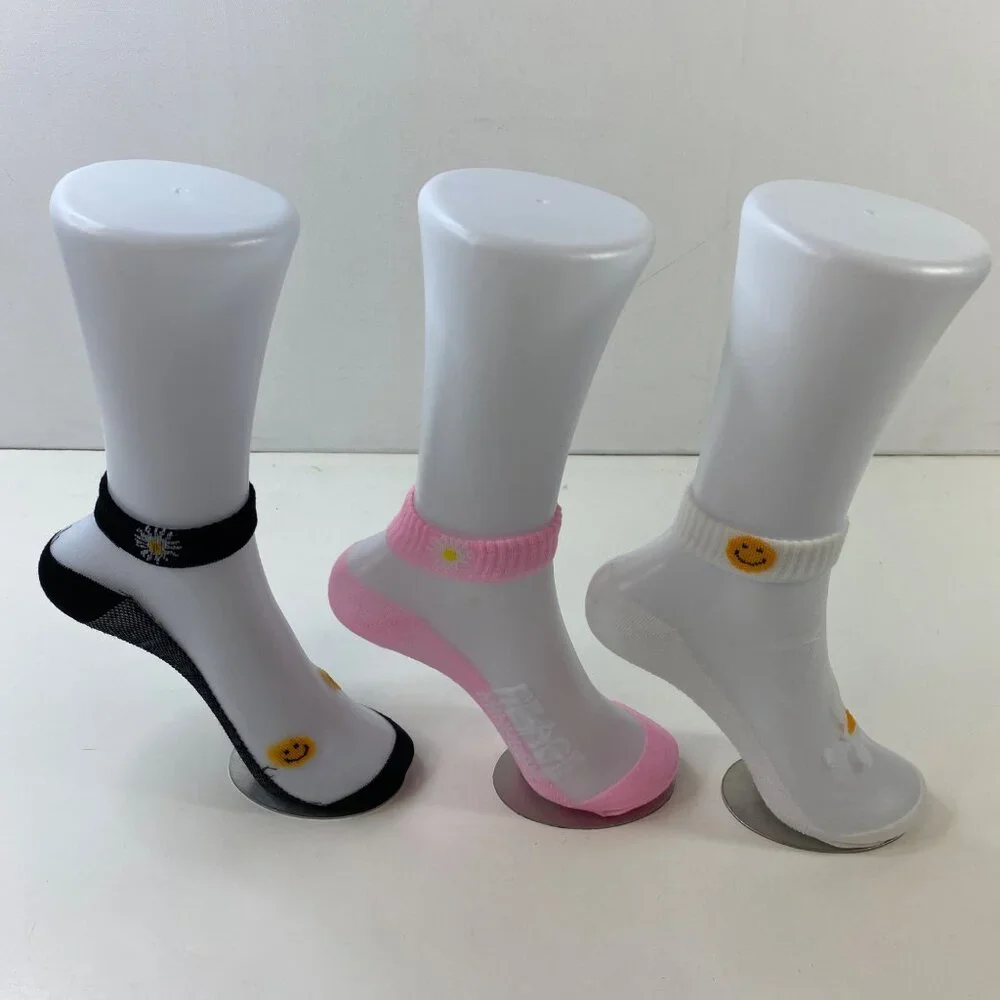 Fun Womens Daisy Smile Mesh Sheer Ankle Socks 3-Pack Set Pink Black White